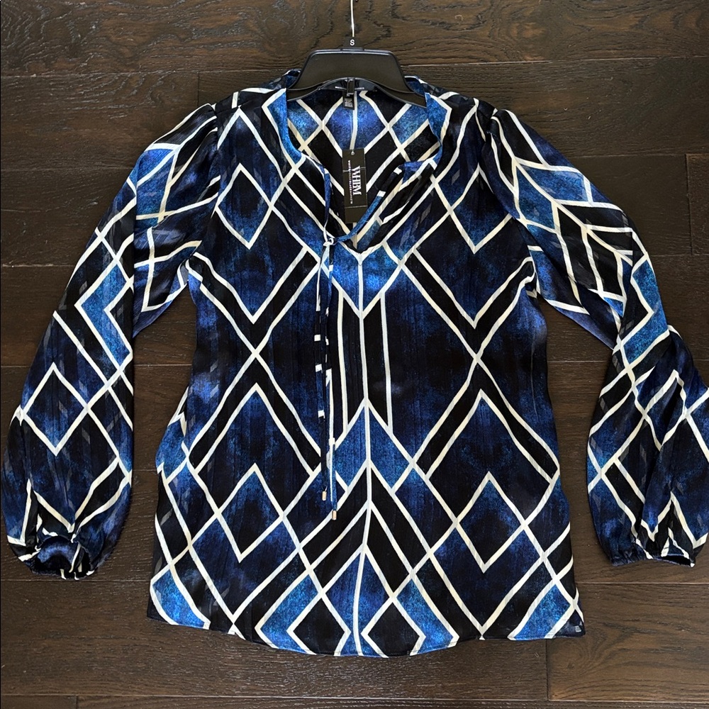 White House Black Market Top M Blue and Black Geometric Blouse w Cami NWT